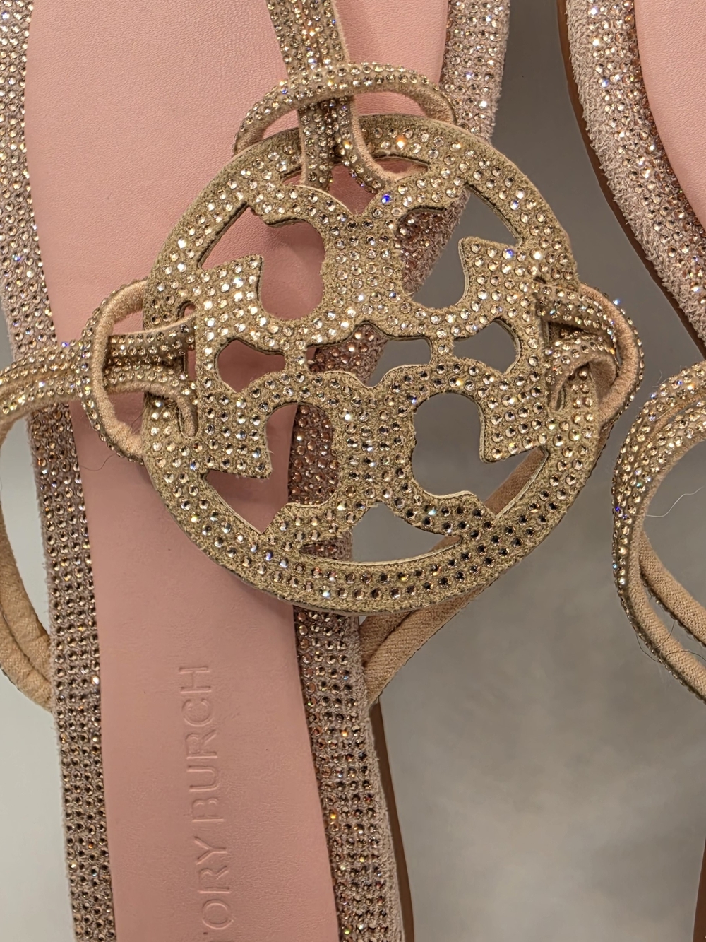Tory Burch Pink Embellished Logo Thong Sandals - Picture 2 of 9
